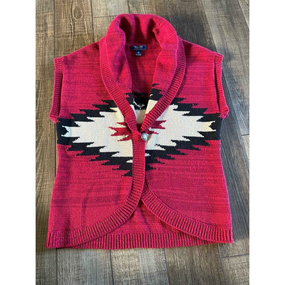 Women’s Chaps Denim Southwestern Aztec Vest Sz.S